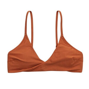 Aerie Twist Scoop Bikini Top Jupiter Brown S NWT Eco Swimwear